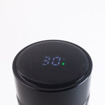 Side view of black vacuum insulated water bottle with LED screen