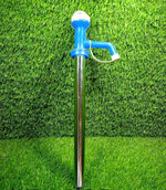 Complete view of the manual kitchen oil pump in polished stainless steel.