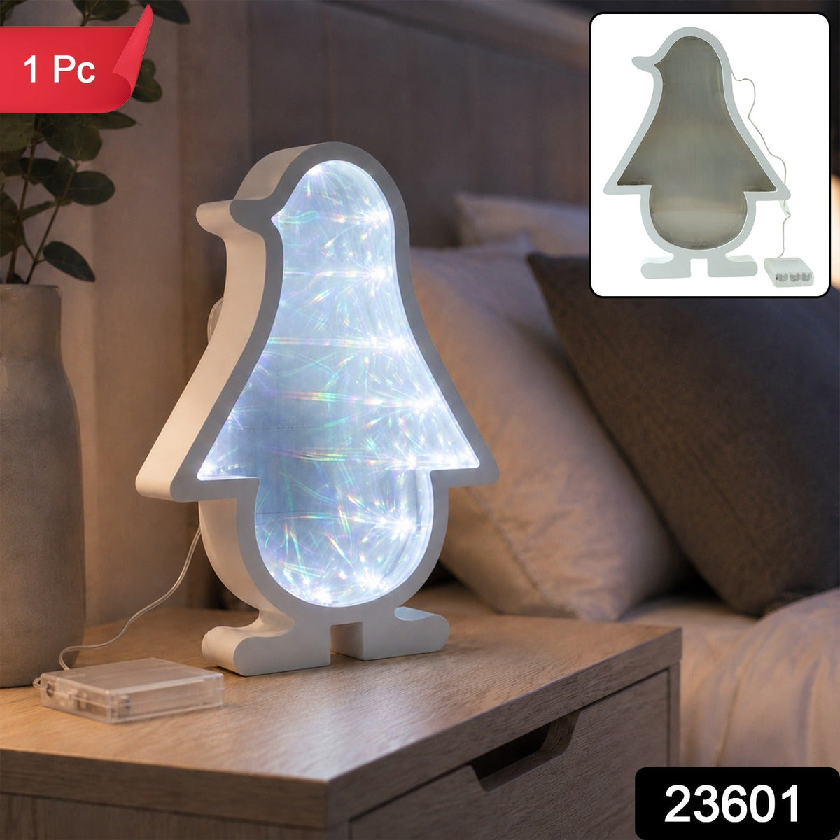 LED Penguin Infinity Mirror Light for Room Decor and Shelf