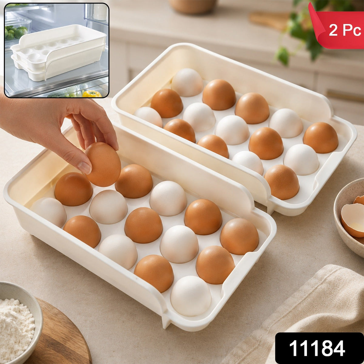 Stackable Plastic Egg Tray Set - Safe Fridge Storage (2-Pack)