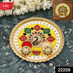 Large golden meenakari pooja thali for festivals and worship