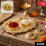 Decorative Golden Kankavati Kumkum Holder with Meenakari Lids