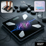 Top-down view of a sleek VelvaBloom digital body weight scale on a wooden floor.